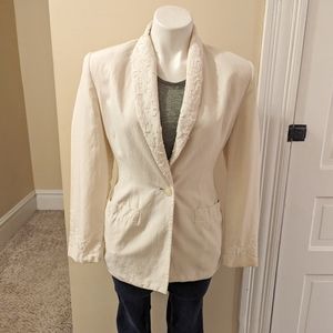 Vintage Cache cream silk one button blazer with pretty beading size S